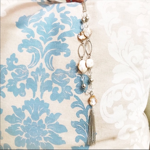 Ivory Broken Pearl Silver Tassel Necklace - Picture 3 of 4